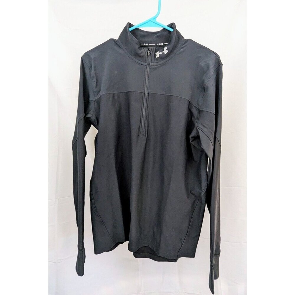 Under Armour Run Shirt Mens M Womens L Fitted Black HeatGear Long Sleeve 1/2 Zip